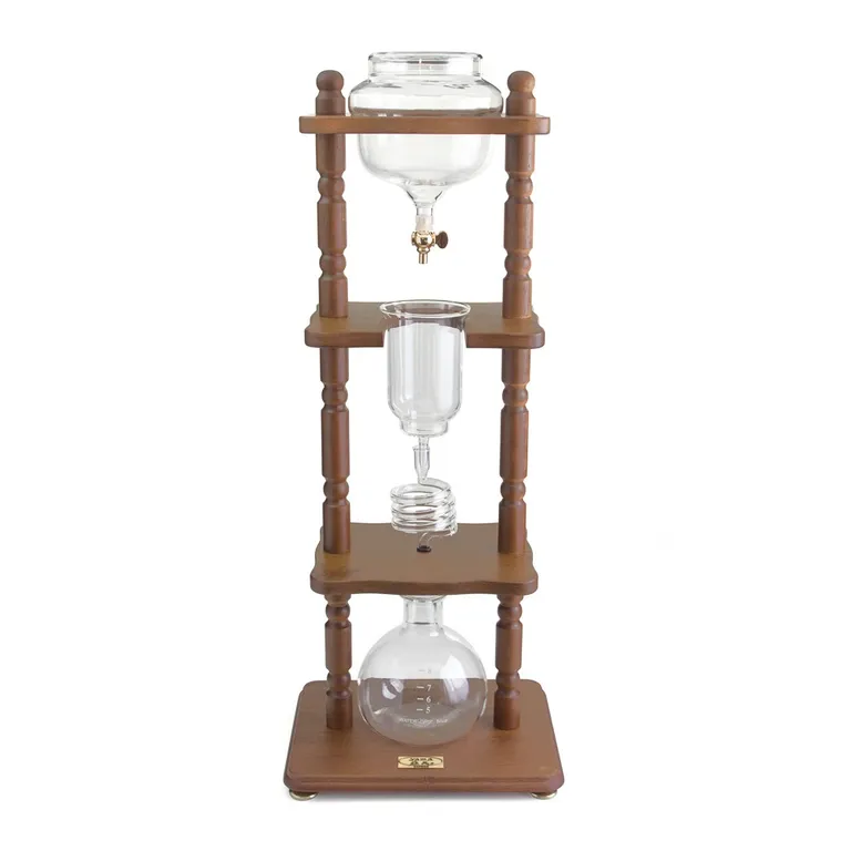 Yama Cold Brew Tower 6-8 Cup Cold Drip Maker Curved Brown Wood Frame (32oz) -2091