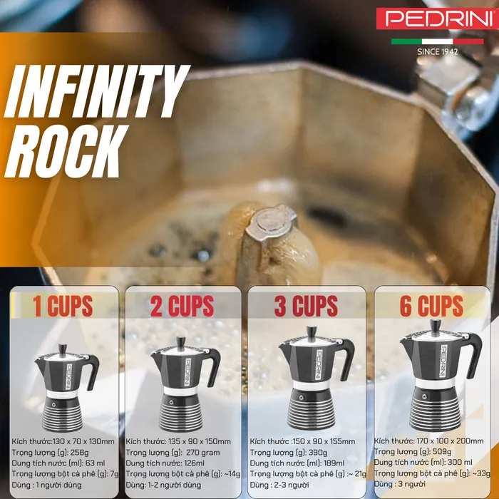 moka pot Pedrini nhiều size